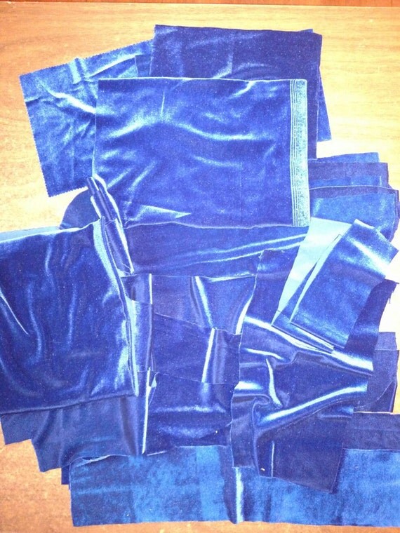 Blue Velour Stretch Knit Fabric Scraps by