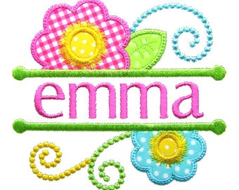 Flower Applique, Split Font Frame, Split Applique Design, Monogram Frame Applique, Flower Design Machine Embroidery Design, Instant Download