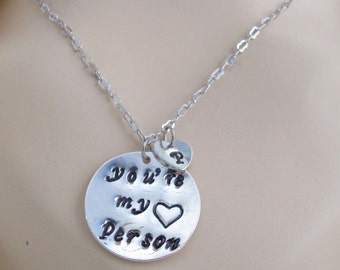 You're my person, Youre my person necklace Best Friend Gift - Personalized Initial Jewelry - Grey's Anatomy Heart Gift Free Shipping in USA