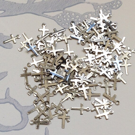 Bulk Lot 144 TINY silvertone cross charms 10x6mm 1 gross mini