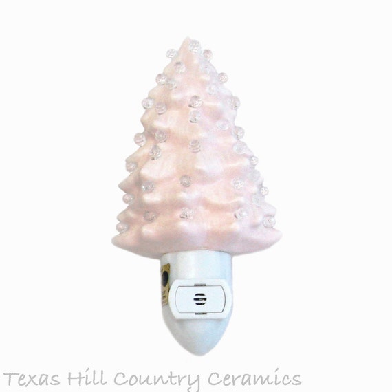 Little Pink Ceramic Christmas Tree Night Light with Light