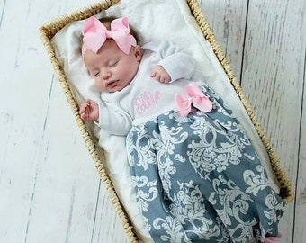 Newborn Baby girl coming home outfit - shower gift - newborn layette gown - personalized baby gifts - monogrammed gift - monogrammed layette