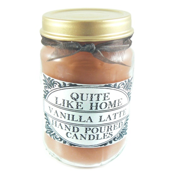 Vanilla Latte scented 6 oz. jar candle with gold lid and