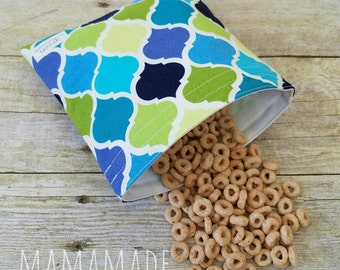 Blue Quatrefoil- Medium Reusable Sandwich Bag from green by mamamade
