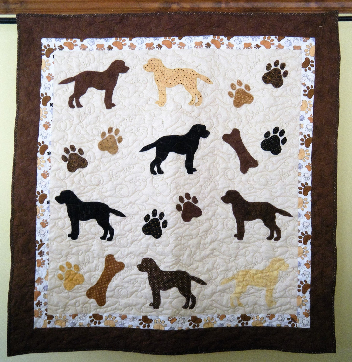Labrador Retrievers quilt throw size 50 x 52 inches