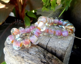 HANDMADE LAMPWORK glass beads artisan made beads lampwork focal bead Donna Millard silver glass blue purple 12 beads