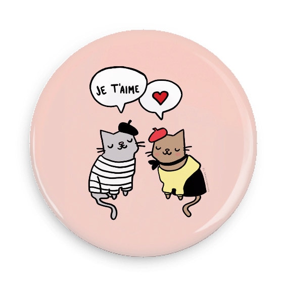 Pinback Button French Cats in Love Cute Cat Button Je