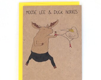 Funny Martial Arts Legends Bruce Lee and Chuck Norris Greeting Card