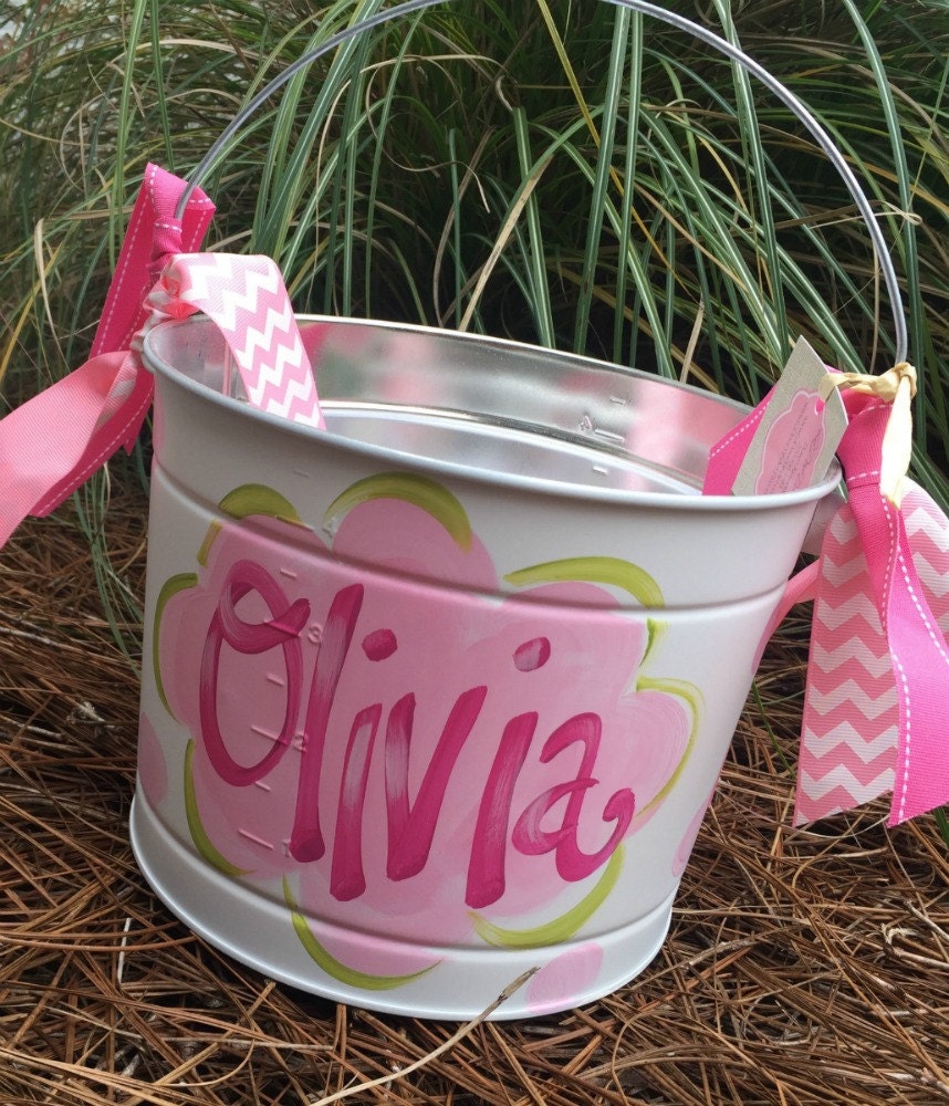 Easter Bucket Personalized HandPainted Tin Pail Easter