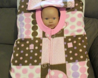Pink Brown Ladybugs fleece infant baby car seat cover with full zipper & weather flap. Great Gift. Every newborn baby needs protection.