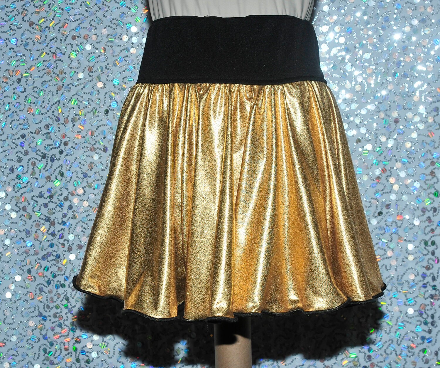 gold lame mini skirt