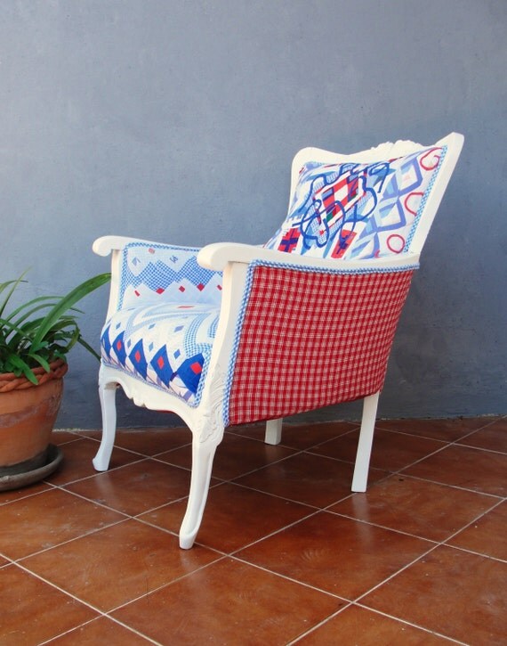 Americana Armchair Hand Sewn Quilt Patchwork by StarHomeStudio