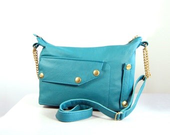 SALE Eloise - Handmade Leather Shoulder Bag Turquoise Green
