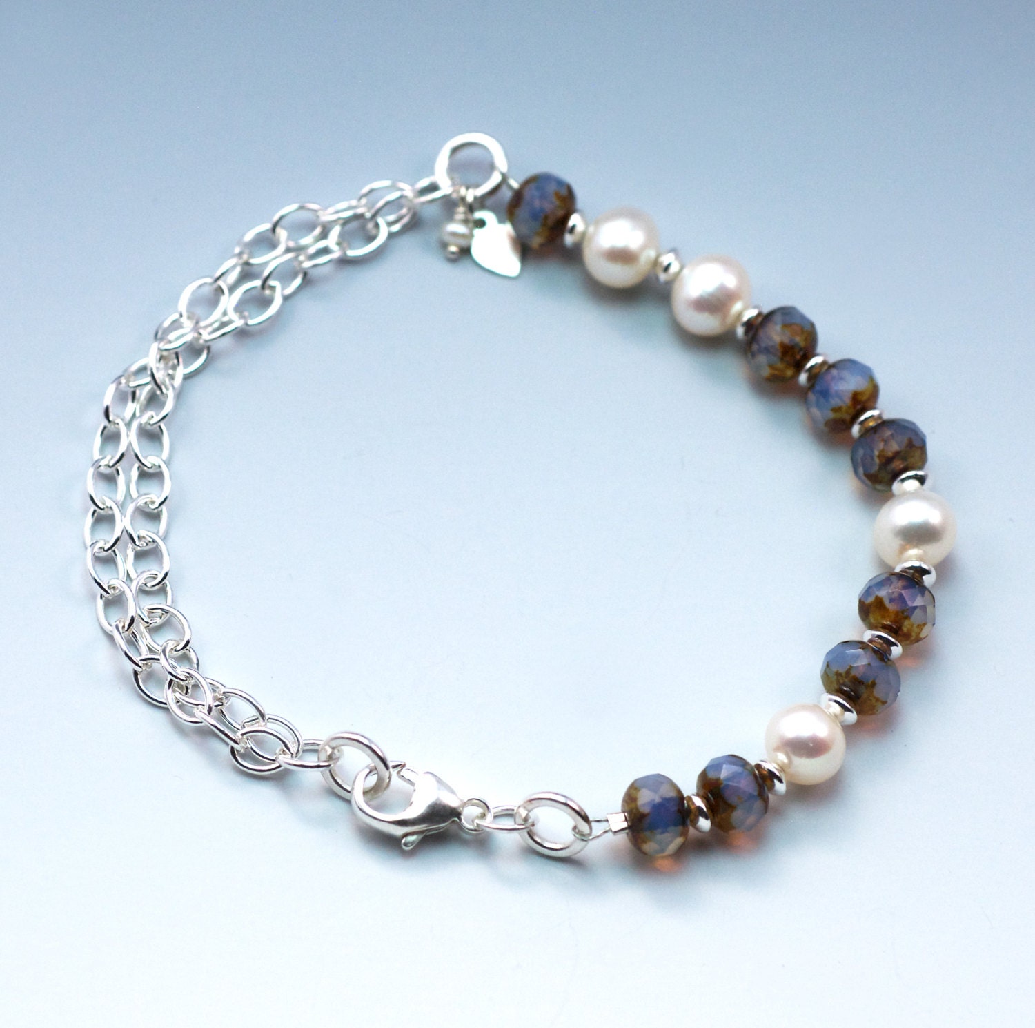 Sterling Silver and Freshwater Pearls Bracelet / Silver Chain