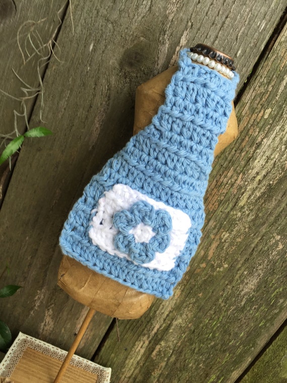 Crochet Dish Soap Bottle Apron Sky Blue and White