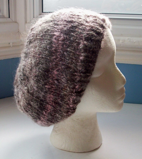 Handspun hand dyed alpaca slouchy beanie hat, classic knit, unisex