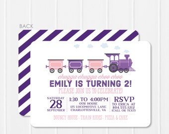 Train Invitation, Girl Train Birthday Invitation, Pink and Purple Train Party, Printable or Printed