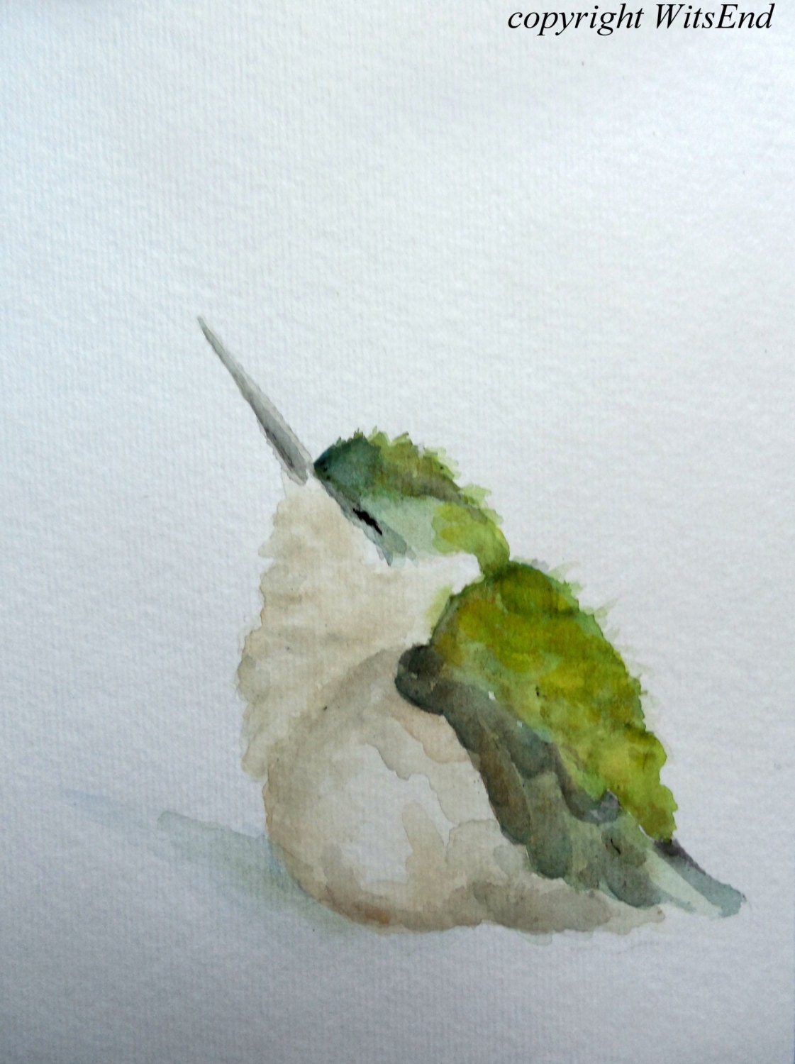 Baby Bird watercolor painting original nursery art Hummingbird