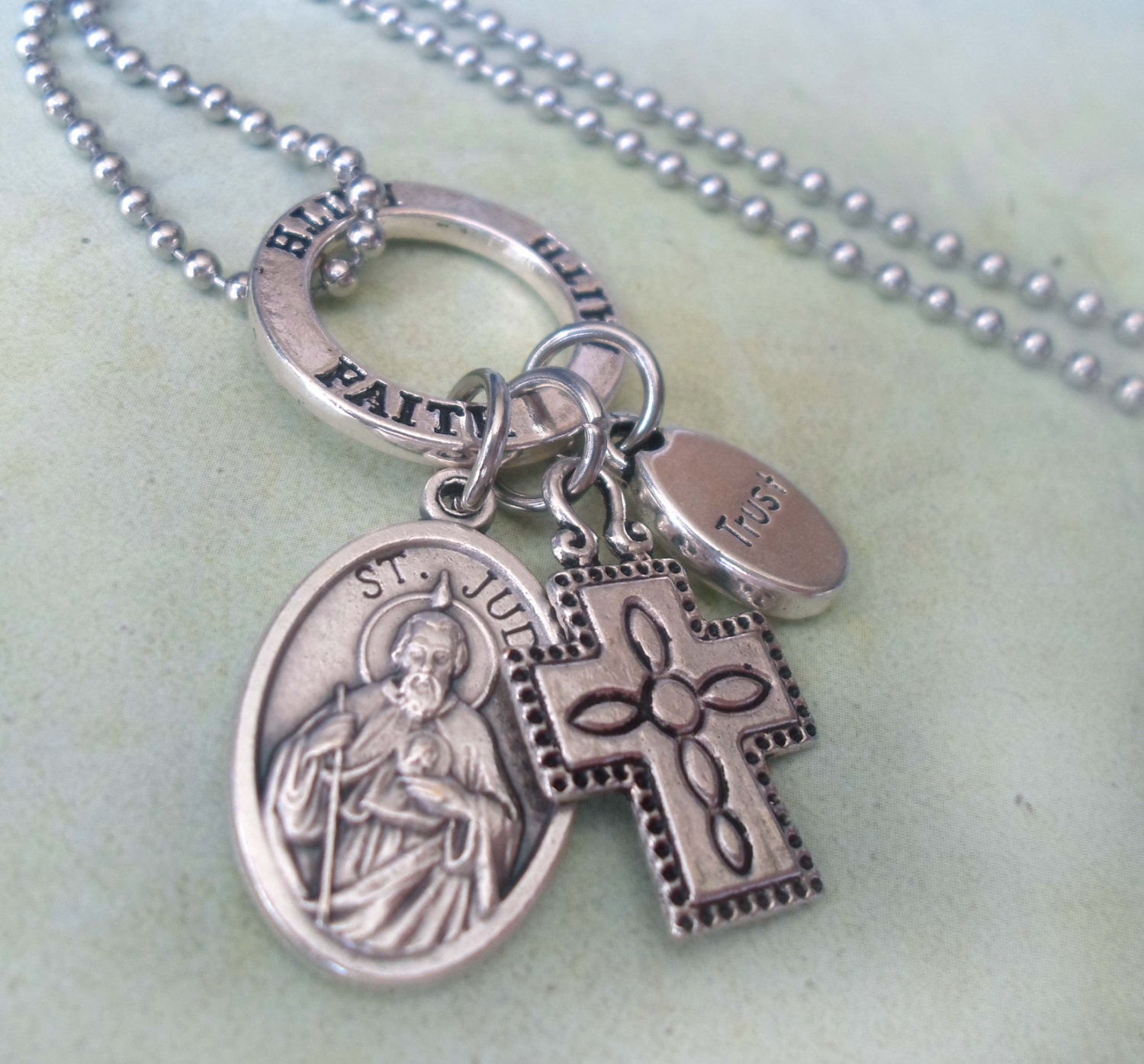 St. Jude Charm Necklace Holy Medal Amulet Necklace by MarysPrayers