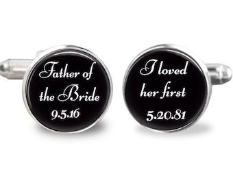 Father of the bride cufflinks, i loved her first cufflinks, wedding cufflinks, custom wedding date cufflinks, gift for men