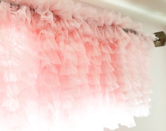 Pink Ruffle Tulle Valance - Short Curtain - Extra Wide Valance - Pink Valance - Pink Ruffle Valance - Country Valance - Kitchen Valance