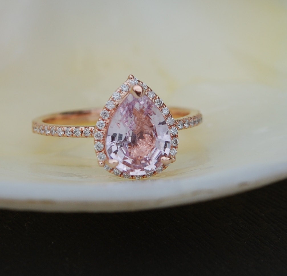  Peach champagne Sapphire Engagement Ring  14k Rose Gold 1 9ct