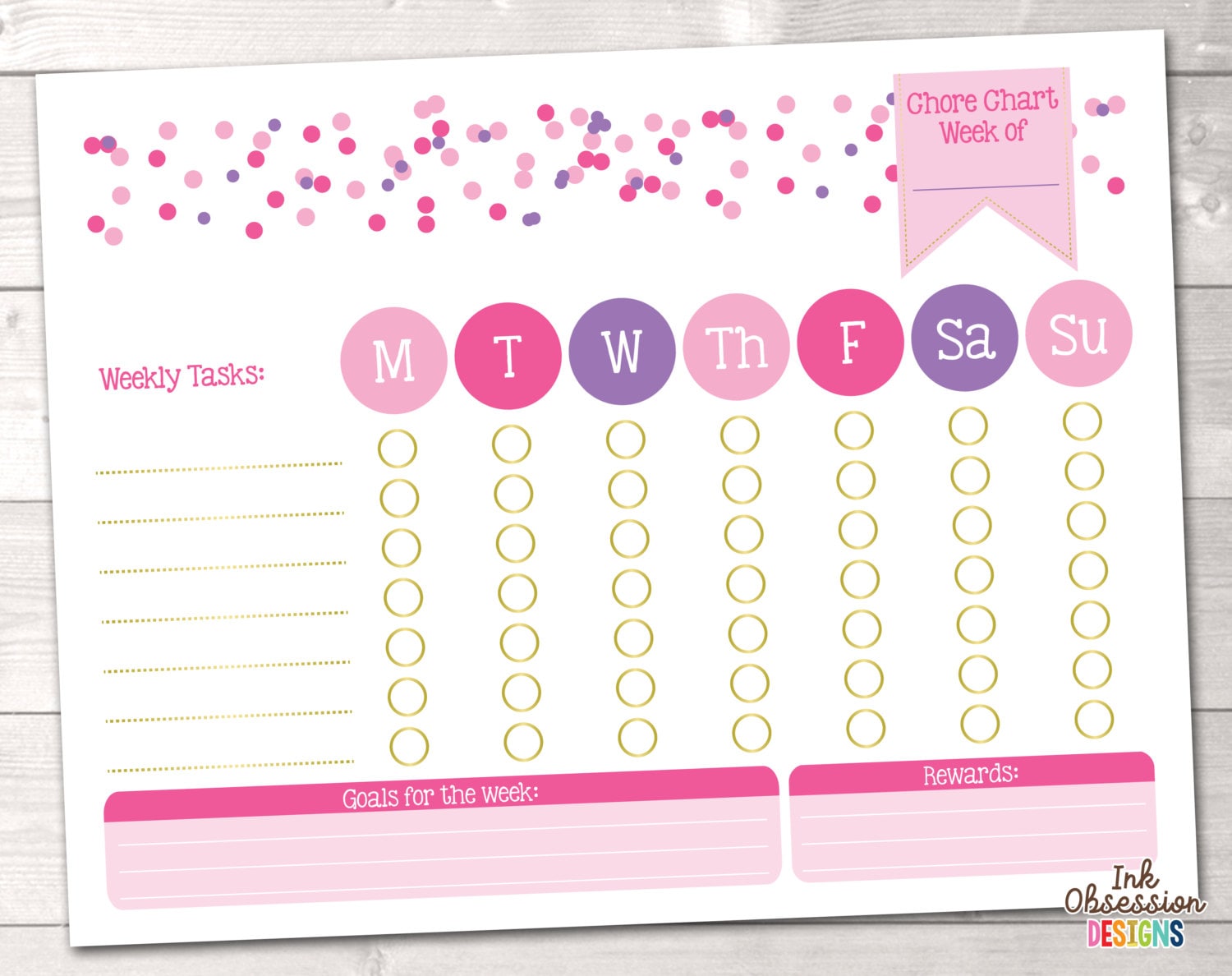 Girls Printable Chore Chart Weeky To Do List For Kids With