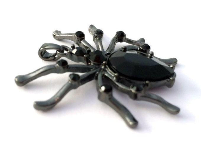 Black Spider Pendant Hematite Black Rhinestones