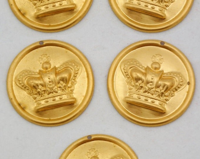 5 Round Brass Crown Charms