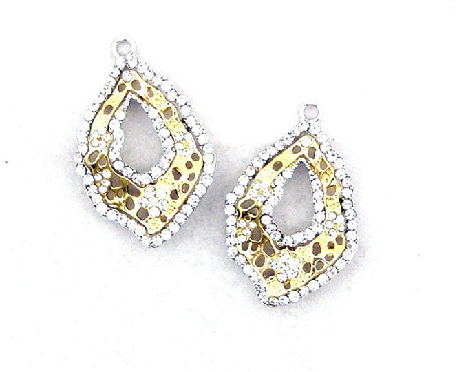 Pair of Two Tone Abstract Charms Rhinestone Edge