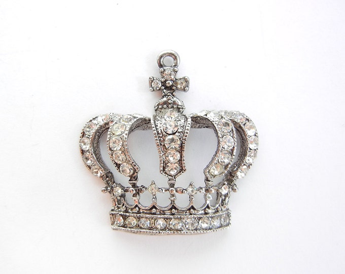 Antique Silver-tone Crown Pendant Rhinestones