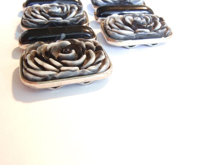 Set of Black Acrylic Rose and Bar Slide Charms