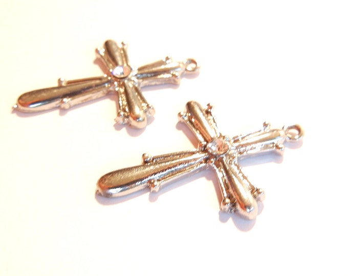 Pair of Silver-tone Cross Charms with Rhinestone Center