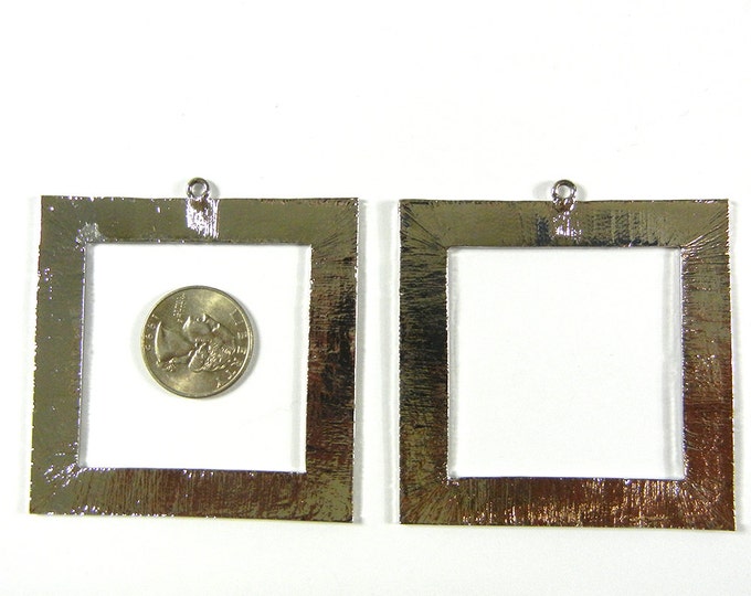 Pair of Large Flat Square Charms Roman Design Silver-tone