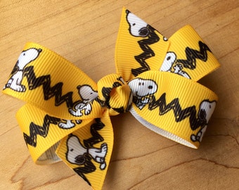 Snoopy Peanuts Hair Bows - yellow- Snoopy Bows, Snoopy Party, Snoopy, Snoopy Birthday, Snoopy Party Favor, Snoopy Loot bags, Peanuts party,