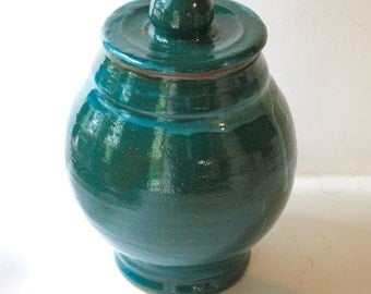 Turquoise Stoneware Jar OOAK Hold Two Quarts Pet Funerary Vessel or Multipurpose