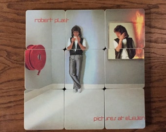 Robert Plant upcycled Pictures at Eleven album cover coasters with warped record bowl