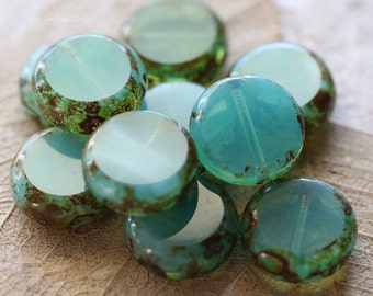 SLICED LAGOON .. 10 Picasso Czech Glass Coin Beads 10mm (4852-10)