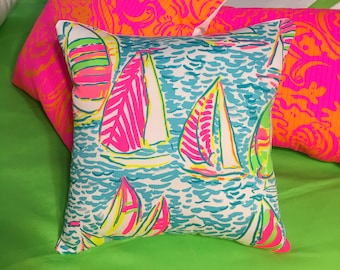New Pillow Made with Lilly Pulitzer 2016 You Gotta Regatta fabric, 2 sizes available