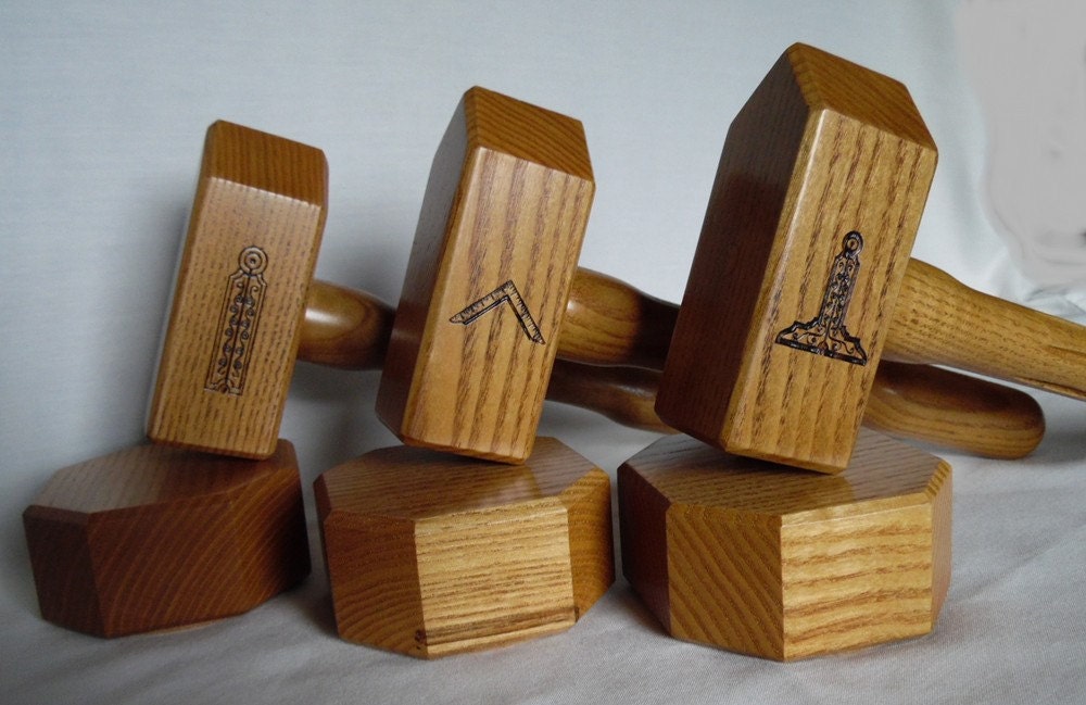 Set of Three Masonic Gavels Sassafras Wood Engraved
