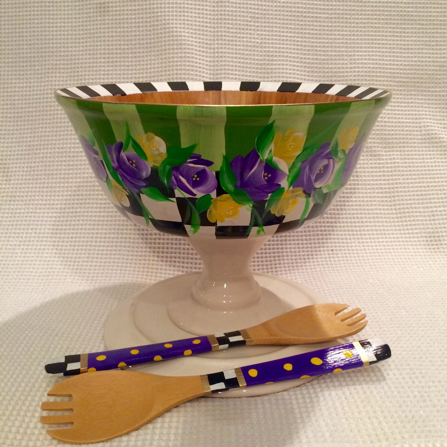 Painted Bowl // Painted Wood Bowl // salad bowl set