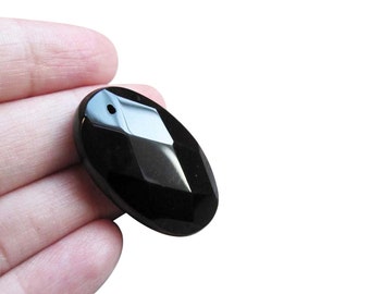 Black Onyx Pendant, Faceted Oval Pendant, Focal, 20mm x 35mm, SKU 2518A