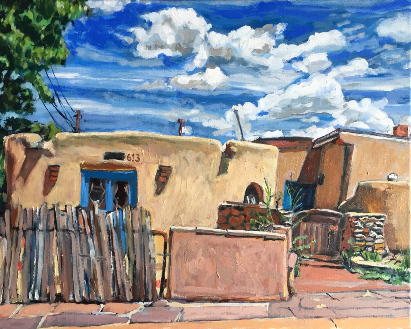 Santa Fe Painting Adobe and Clouds Southwestern Architecture