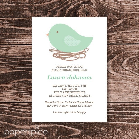 Bird Nest Baby Shower Invitation – DIY Printable Personalised – Gender Neutral (Digital File) Il_570xn