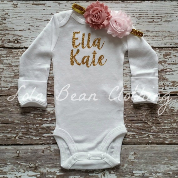 Custom Cake Smash Baby Girl Bodysuit Monogram Name Gold