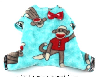 Dog Pajamas, Dog Fleece Pajamas, Pajamas for Small Dog, Dog Pjs, Custom Dog Clothes, Blue, Monkeys