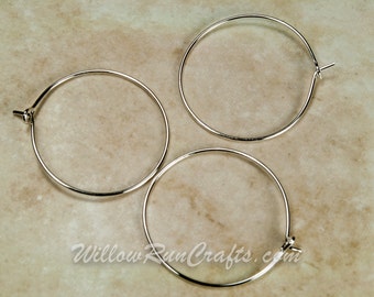 Set of 100 Silver Wine Charm Rings 25mm for wine charms, earring hoops (07-13-192)