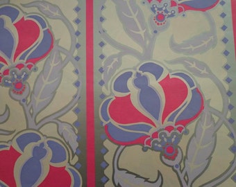 Vintage Gift Wrap 1980s All Occasion Floral Print Purple & Pink--2 Sheets Vintage Wrapping Paper