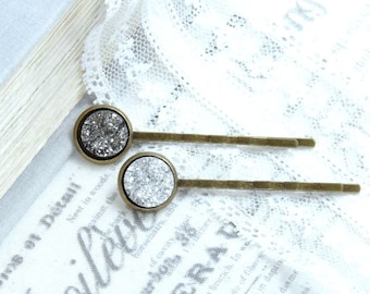 Druzy Hair Pins Hair Pin Set Silver Bobby Pin Sparkly Hair Pins Druzy Bobby Pins Bobby Pin Set