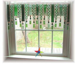 My Green Heaven Assorted Greens Stained Glass Window Treatment Kitchen Valance Curtain